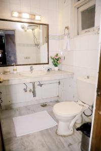 La salle de bains est pourvue de toilettes, d'un lavabo et d'un miroir. dans l'établissement Divine India Service Apartment,2Bhk, D-198,SAKET, à New Delhi