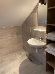 a bathroom with a sink and a mirror at Boutique resort Schaardijk vakantieappartement in Scharendijke