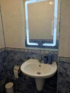 a bathroom with a sink and a mirror at Apartment Ventuno 21 in Sliven