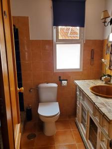 a bathroom with a toilet and a sink at Circus-Goretti House in Mairena del Aljarafe