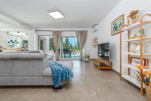 a living room with a couch and a tv at Villa Molaris in Donje Selo