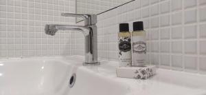 un lavandino con rubinetto e due bottiglie di sapone di Stay in Apartments Ribeira 24 a Porto Altre 21 foto