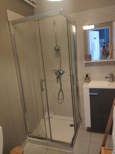 eine Dusche mit Glaskabine im Bad in der Unterkunft City break in Cahors