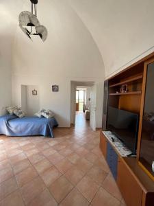 a living room with a bed and a television at Farm seaview on Capri in Termini