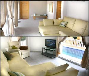 - un salon avec un canapé et une télévision dans l'établissement VILLA BUENA VISTA, à Cumbre del Sol
