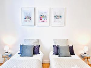 Ένα ή περισσότερα κρεβάτια σε δωμάτιο στο 2 Bedroom flat Cannes Center La Croisette Banane