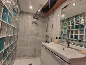 a bathroom with a sink and a shower at LES REMPARTS DU JERZUAL in Dinan +18 photos