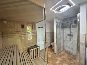 La salle de bains est pourvue d'une douche et de toilettes. dans l'établissement Apartment Ornella by Interhome, à Großschönau