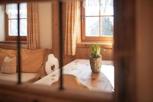a room with a table with a potted plant on it at Kofler zw den Wänden Apt Himmelschlüssel in Campo Tures +1 photo