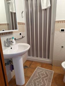 a bathroom with a sink and a shower at Salemarino apartment in Terrauzza