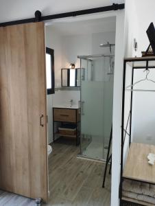 Łazienka z prysznicem i szklanymi drzwiami w obiekcie Studio de charme en Provence w mieście Caromb