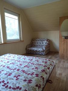1 dormitorio con cama y ventana en Petronių sodyba, en Rukliai
