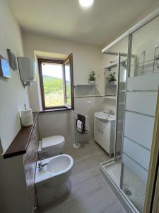 ein Bad mit einem Waschbecken, einem WC und einer Dusche in der Unterkunft Costa del sole 42 in Cetona