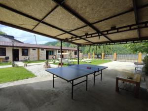 un tavolo da ping pong sotto un padiglione di Ananuri Cottages a Ananuri