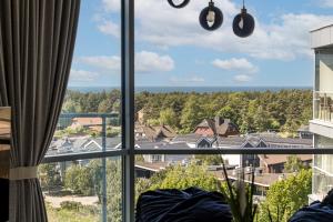 シュヴェントイにあるToVa Apartamentaiの市街の景色を望む窓