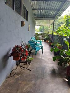 a patio with chairs and potted plants on a porch at House la Rosa third floor 5 in Quepos