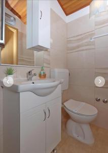 ein Badezimmer mit einem weißen Waschbecken und einem WC in der Unterkunft Sobe Biserka i Mario Brseč in Brseč