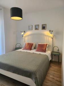 1 dormitorio con 1 cama grande y 2 almohadas en Apartment Big blue, en Maslenica