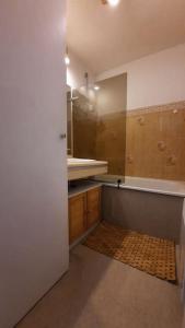 a bathroom with a sink and a mirror at Super appartement Cocooning vu Mont Blanc in Sallanches +30 photos