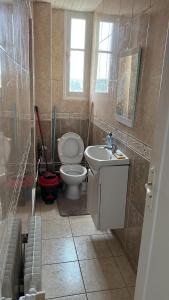 La salle de bains est pourvue de toilettes et d'un lavabo. dans l'établissement Appartement Mantes-la-Jolie, à Mantes-la-Jolie