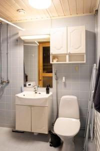 uma casa de banho com um WC e um lavatório em Yksiö saunalla ja patiolla em Porvoo