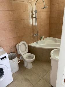 a bathroom with a toilet and a tub and a sink at APARTMAN U PRIZEMLJU S 2 SOBE in Stanići