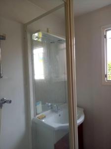 a bathroom with a sink and a mirror at Pavillon Soustons Plage in Soustons