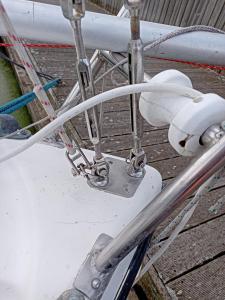 a close up of a bike with a white cable at Valkirja in Klaipėda