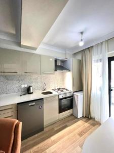 een keuken met een wastafel en een fornuis top oven bij Mina Suits in Istanbul