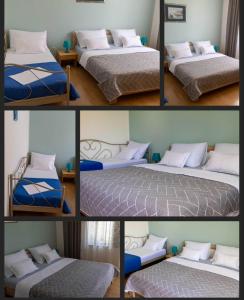 un collage di 4 diverse foto di un letto di Apartments NIKA a Vodice