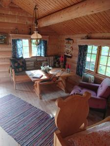 an aerial view of a living room in a log cabin at Marken in Hjartdal