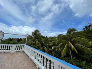 a balcony of a house with palm trees at Thomas Apartment Inc in Kingstown
