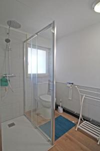 baño con ducha, aseo y ventana en - les vieux fourneaux -, en Nantiat