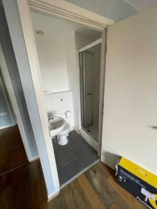 a bathroom with a toilet and a walk in shower at 2 Bedroom Flat in Bedford