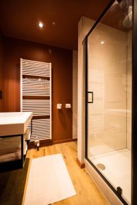 La salle de bains est pourvue d'une douche et d'un lavabo. dans l'établissement Guest House La Civière d'or, à Bruges