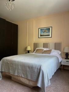 een slaapkamer met een groot bed en 2 lampen bij M2 Suite by Central Park in Kragujevac