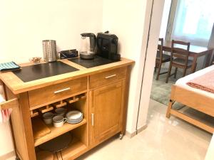 uma cozinha com um lavatório e uma bancada em Apartment Deluxe with Garden Rapperswil-Jona em Jona