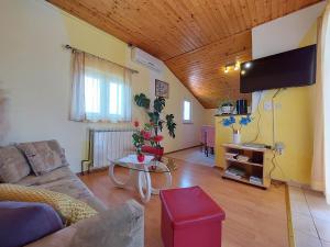 una sala de estar con un sofá y una mesa en Apartments Marica, en Čižići
