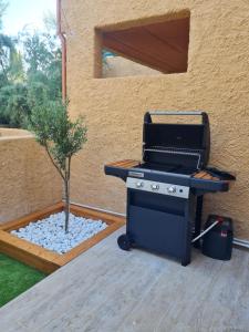 grill z drzewem w ogrodzie w obiekcie L'oasis de port Fitou w mieście Fitou