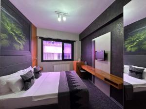 伊斯坦堡的住宿－Black Art Otel，配有一张床和一张书桌的酒店客房