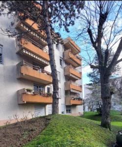 un edificio de apartamentos con balcones y árboles en una colina en Chazi, en Toulouse