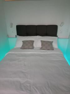 a large white bed with two pillows on it at Apartman Vervis Varaždin in Varaždin