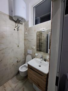 a bathroom with a sink and a toilet at VILA PUSHIMI REGIS in Velipojë
