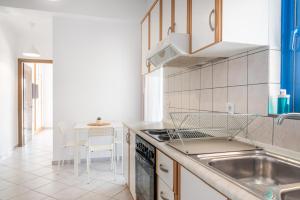 a kitchen with a sink and a stove top oven at Villa Rodanthi Sivota in Syvota