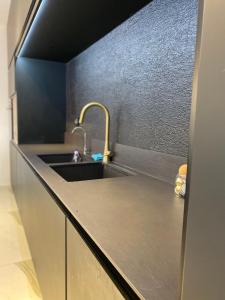 una cucina con lavandino e bancone di Boutique Penthouse by Weizmann - פנטהאוס בוטיק a Rechovot