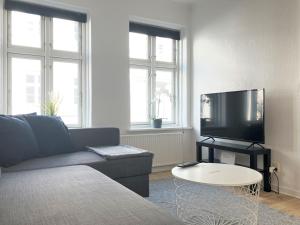 a living room with a couch and a tv at 1 Bedroom Apartment In Kolding City Center in Kolding