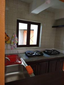 eine Küche mit einem Waschbecken und einem Fenster in der Unterkunft Loft céntrico con diseño único in Municipio Tulancingo de Bravo