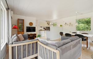 un salon avec deux canapés et une cuisine dans l'établissement Stunning Home In Brkop With House Sea View, à Børkop