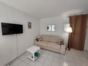 a living room with a couch and a flat screen tv at Appartement Saint-Georges-de-Didonne, 2 pièces, 4 personnes - FR-1-550-64 in Saint-Georges-de-Didonne