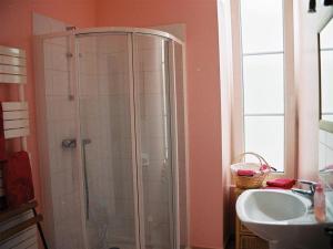 ein Bad mit einer Dusche und einem Waschbecken in der Unterkunft Guestroom Lassay-les-Châteaux, 1 pièce, 2 personnes - FR-1-600-231 in Niort-la-Fontaine